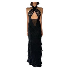 Morphew Atelier Black Silk Antique Lace Ruffle  Gown