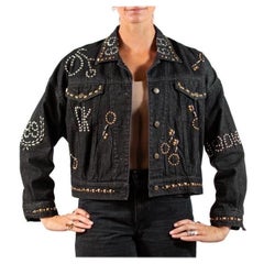 Retro 1980S DKNY Black Cotton Denim Studded 1988 Jacket