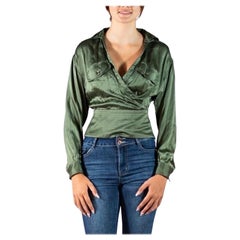 1990S GIANFRANCO FERRE Olive Green Silk Charmeuse Blouse