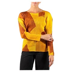 1990S ISSEY MIYAKE PLEATS PLEASE Yellow Geometric Polyester Top