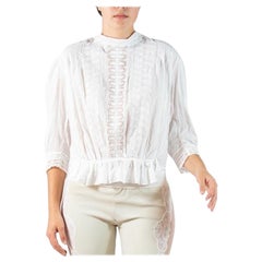 Edwardian White Organic Cotton Eyelet Lace Button Back Blouse