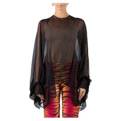 2000S CHLOE Black Silk Chiffon Oversized Blouse