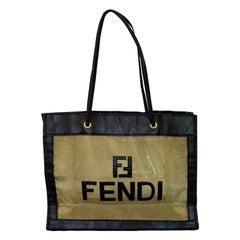 Fendi FF Tote/Shopper dorado de malla transparente y piel