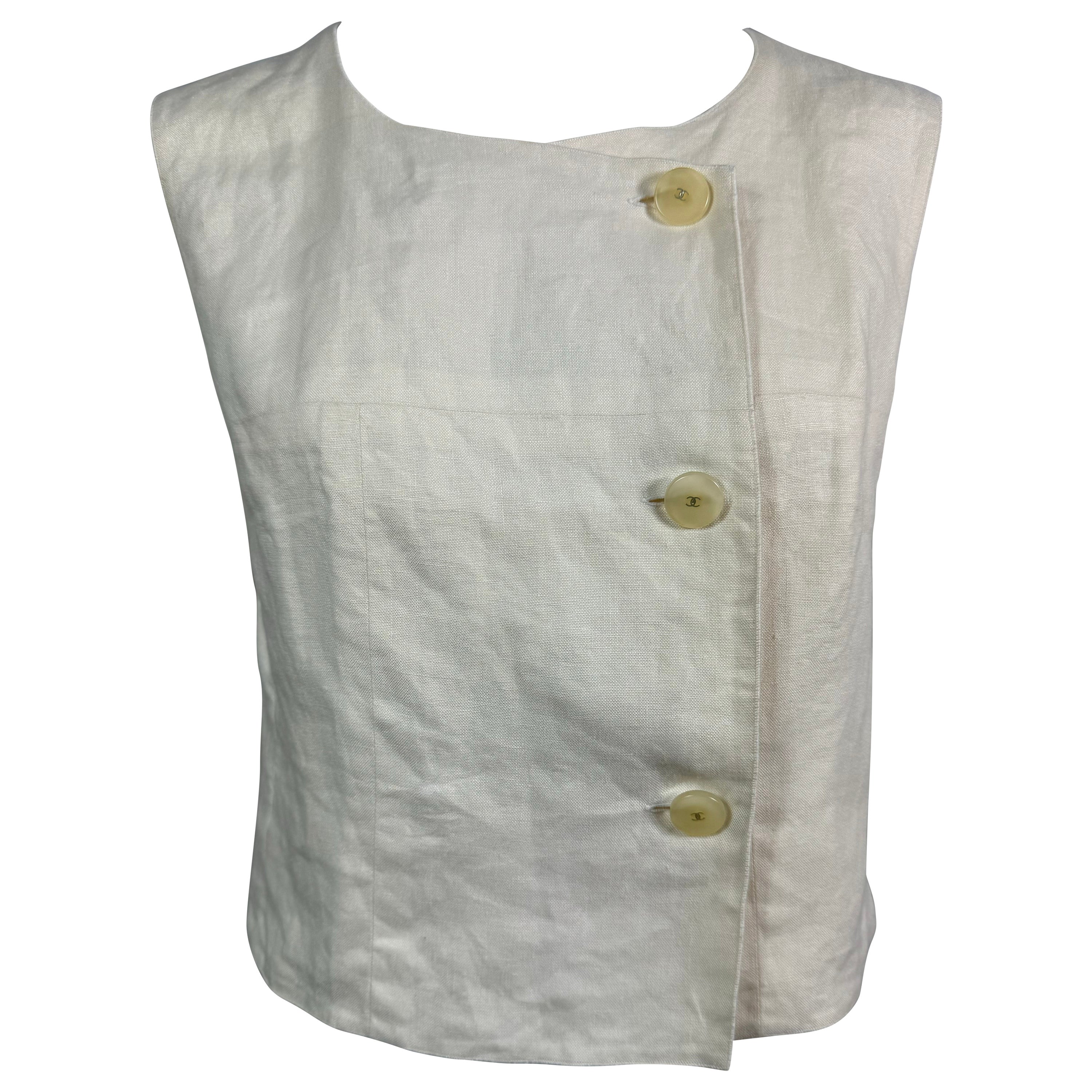 Haut court Chanel Vintage 2000 Cruise ivoire en lin - Taille 40 en vente