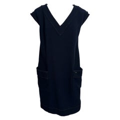 Chanel Vintage 2008 Cruise Navy Wool Shift Dress-Size 44