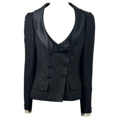 Chanel Spring 2005 Black Double Breasted Tweed Jacket w/ removable cuffs-Size 40