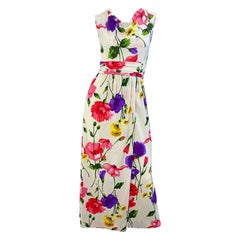 1970s Elinor Gay Flower Printed Cowl Neck Jersey Vintage 70s Maxi Dress Gown