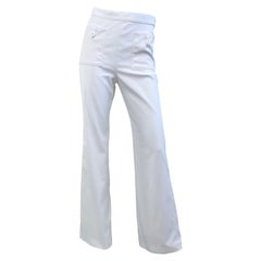 Vintage Chanel Cruise 2004 Sz 40 White High Waist Wide Leg Cotton Sailor Pants 