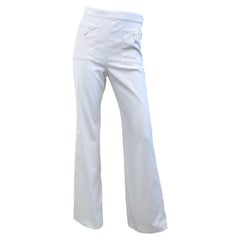 Vintage Chanel Cruise 2004 Sz 40 White High Waist Wide Leg Cotton Sailor Pants