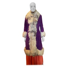 Vintage 1970s Royal Purple Suede Afghan Lamb Shearling Penny Lane Coat 