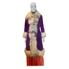 1970s Royal Purple Suede Afghan Lamb Shearling Penny Lane Coat 