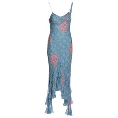 Christian Dior by John Galliano Blue Floral Silk Chiffon Summer Dress, SS 2003