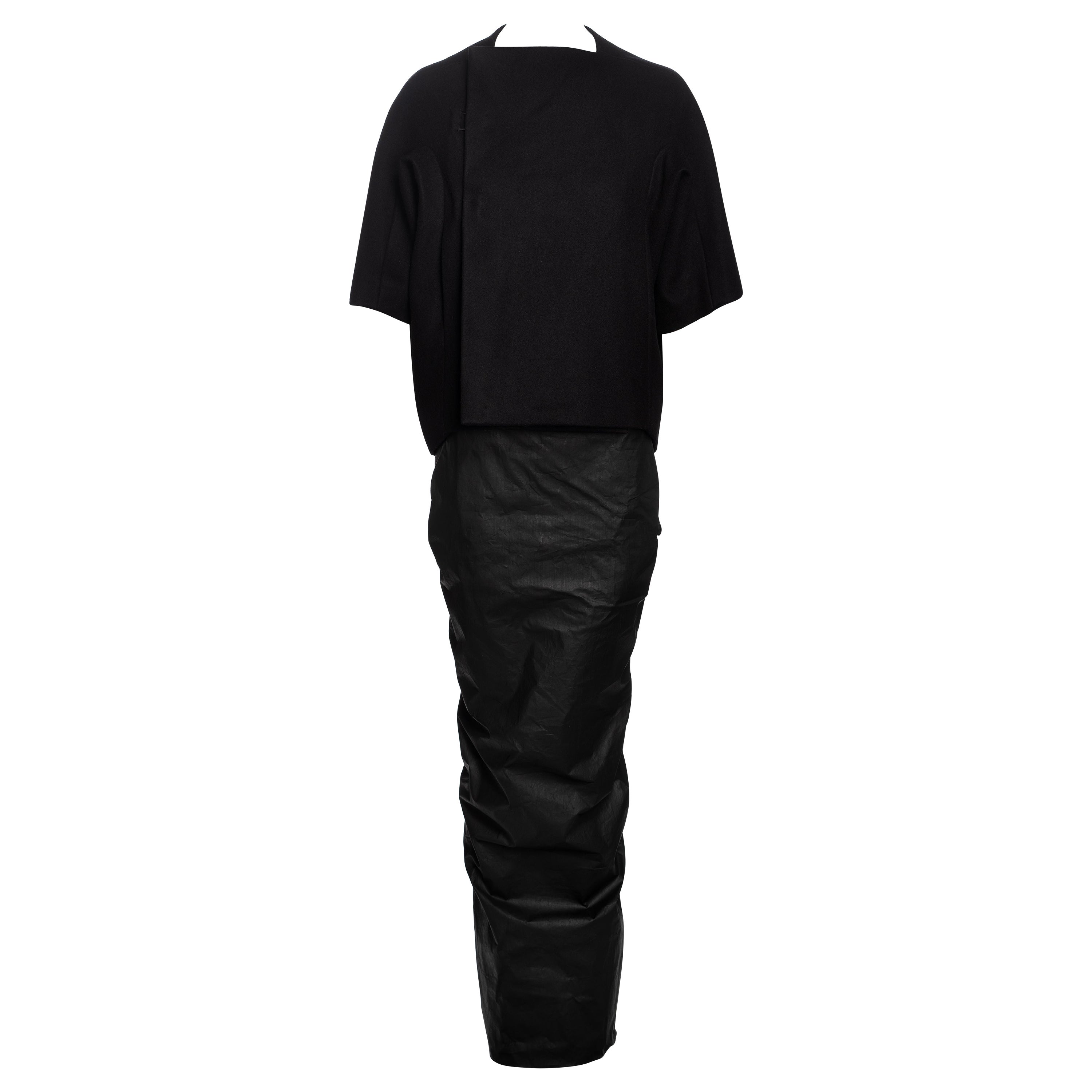 Rick Owens Black Wool Cropped Jacket and Waxed Maxi Wiggle Skirt, FW 2011