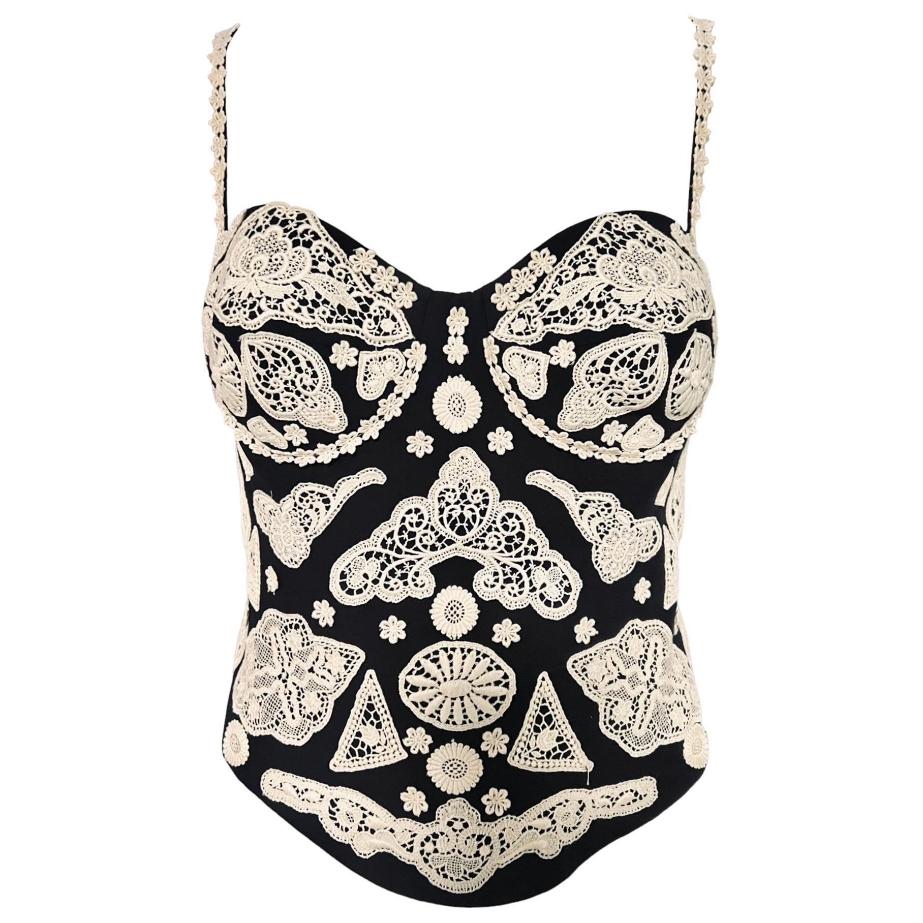 Top Moschino Couture Vintage de ganchillo blanco y negro en venta