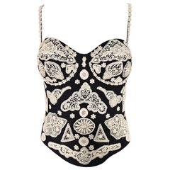 Moschino Couture Vintage Schwarz-Weißes gehäkeltes Bustier-Top