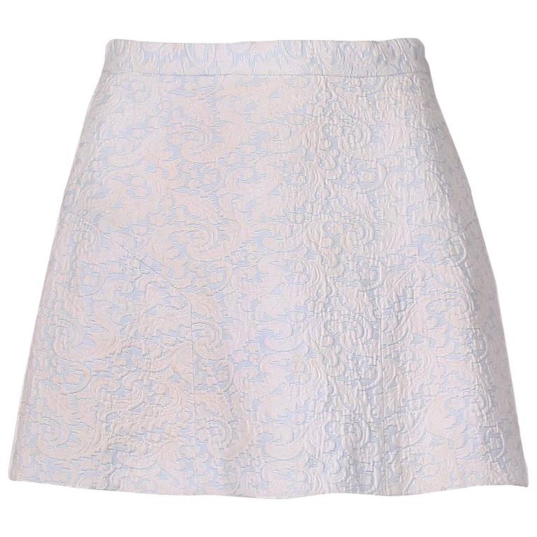 Vivienne Westwood Blue and White Jacquard Mini Skirt W/Bustle Back Ca ...