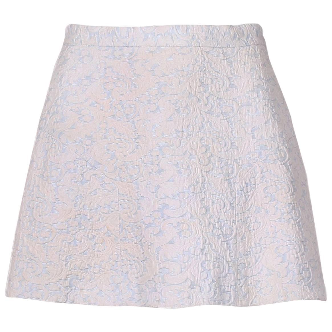 Vivienne Westwood Blue & White Jacquard Mini Skirt W/Bustle Back Ca. 1998 For Sale