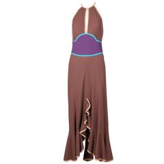 2002 Marc Jacobs Brown Color Block Halter Dress w/Keyhole Opening 10