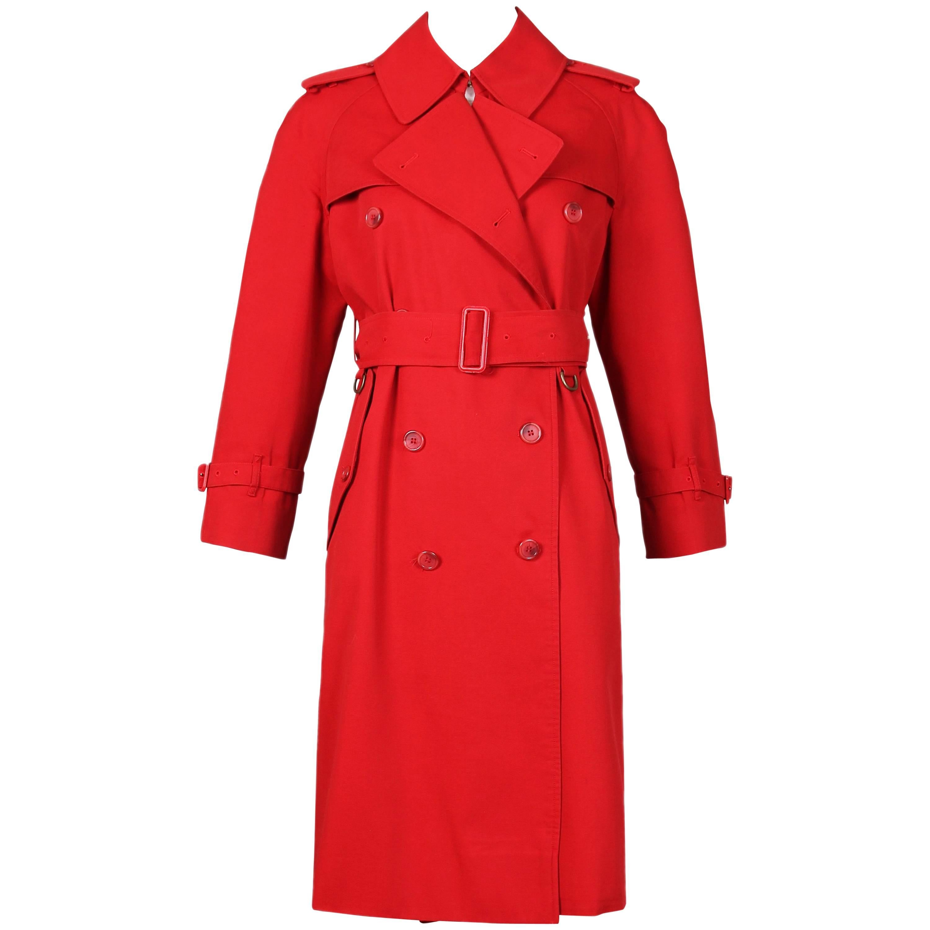 Classic Burberry Red Mid-Length Trench Coat