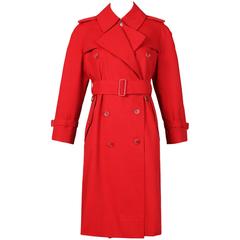 Vintage Classic Burberry Red Mid-Length Trench Coat