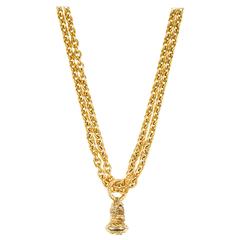 Vintage Chanel Gold Tone Chain Link Double Strand Pendant Necklace