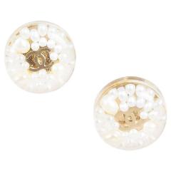 Chanel Transparent Faux Pearl Embellished 'CC' Logo Post Stud Earrings