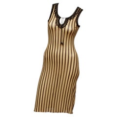 Retro Jean Paul Gaultier Maille 90's Brown and Cream Stripe Sleeveless Dress