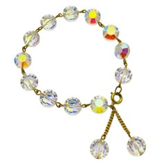 Vintage gold tone aurora borealis crystal beads bracelet