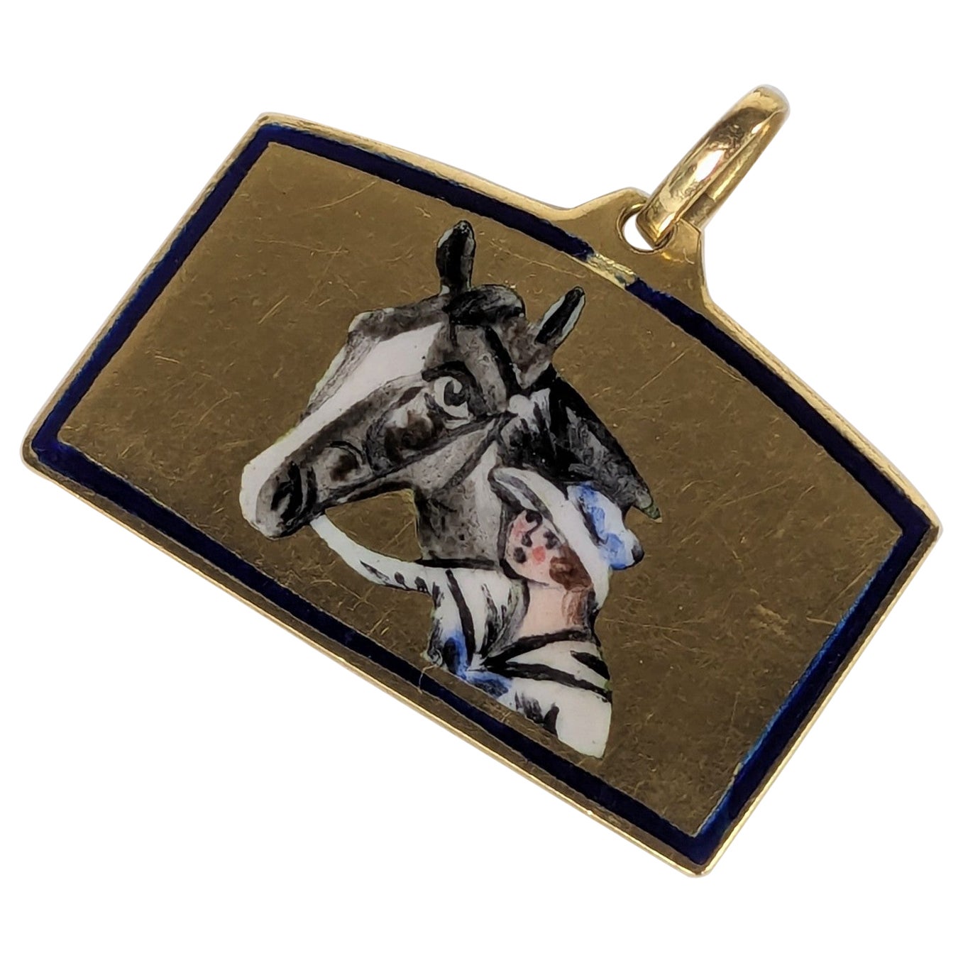 18K Edwardian Gold and Enamel Equestrian Pendant