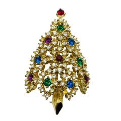 EISENBERG vintage gold rhinestone Christmas tree designer brooch