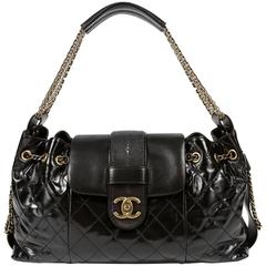Chanel Black Calfskin and Stingray Accordion Bag