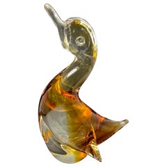 Vintage art amber tone glass duck paperweight