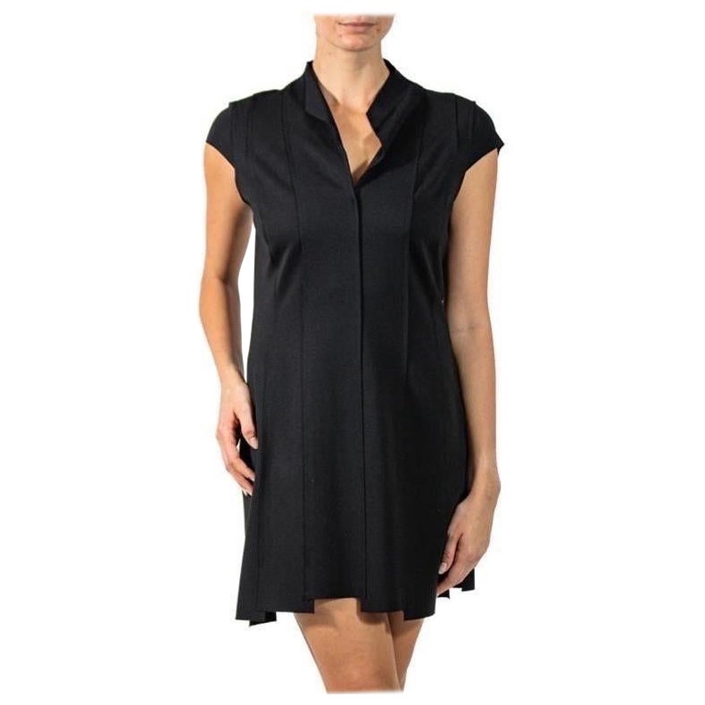1990S JILL SANDER Black Rayon & Poly Cocktail Dress With Cap Sleeves For Sale