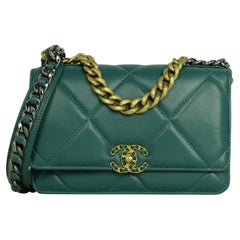 Chanel Blue-Green Lambskin Quilted 19 Wallet On Chain WOC Crossbody Bag