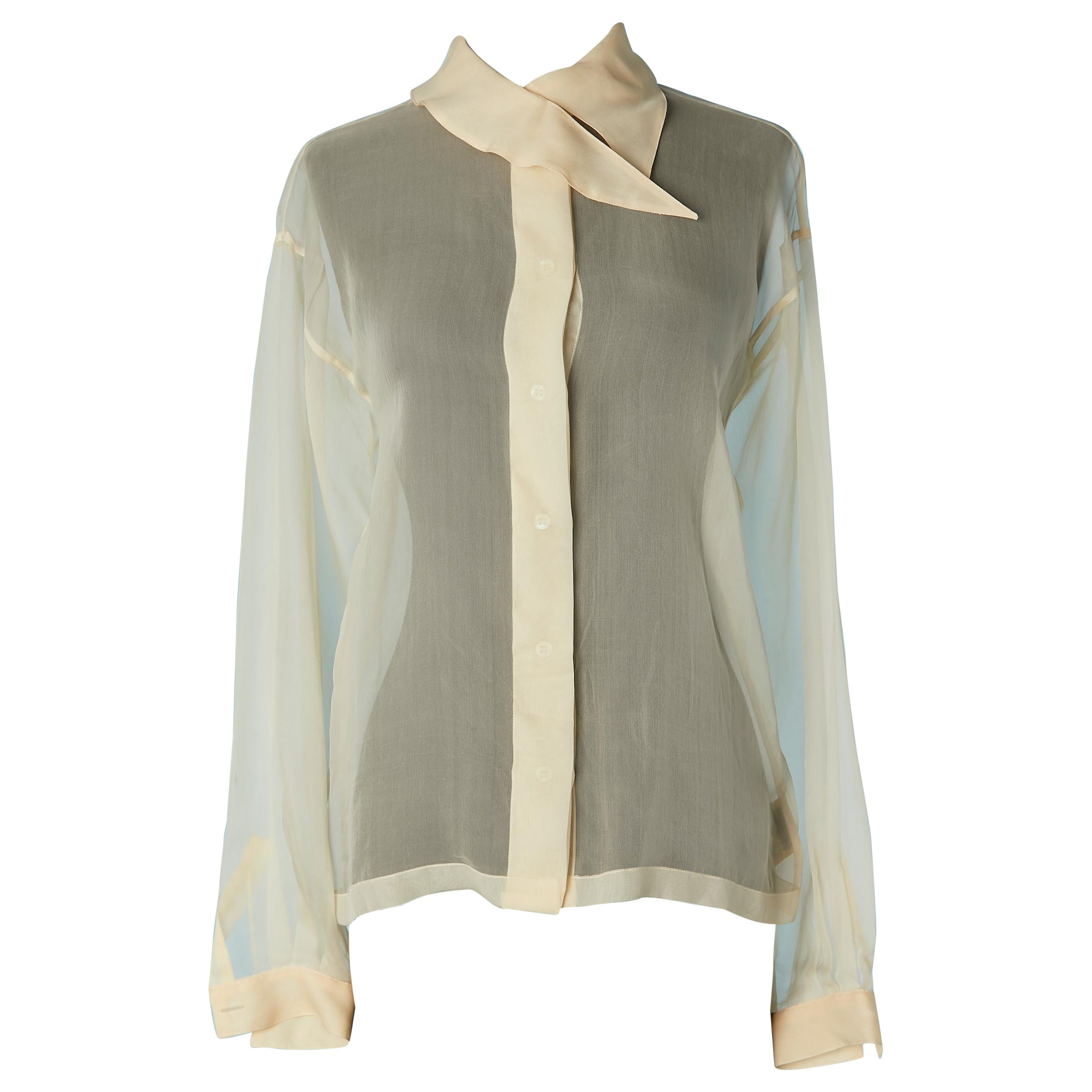 Ivory silk chiffon shirt with asymmetrical collar Montana by Claude Montana For Sale