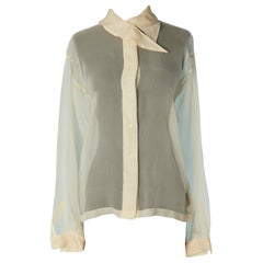 Vintage Ivory silk chiffon shirt with asymmetrical collar Montana by Claude Montana 