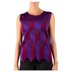 1990S ISSEY MIYAKE PLEATS PLEASE Purple Polyester Geometric Patchwork Top