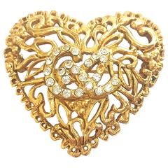 Vintage Christian Lacroix golden edwardian heart and arabesque design brooch