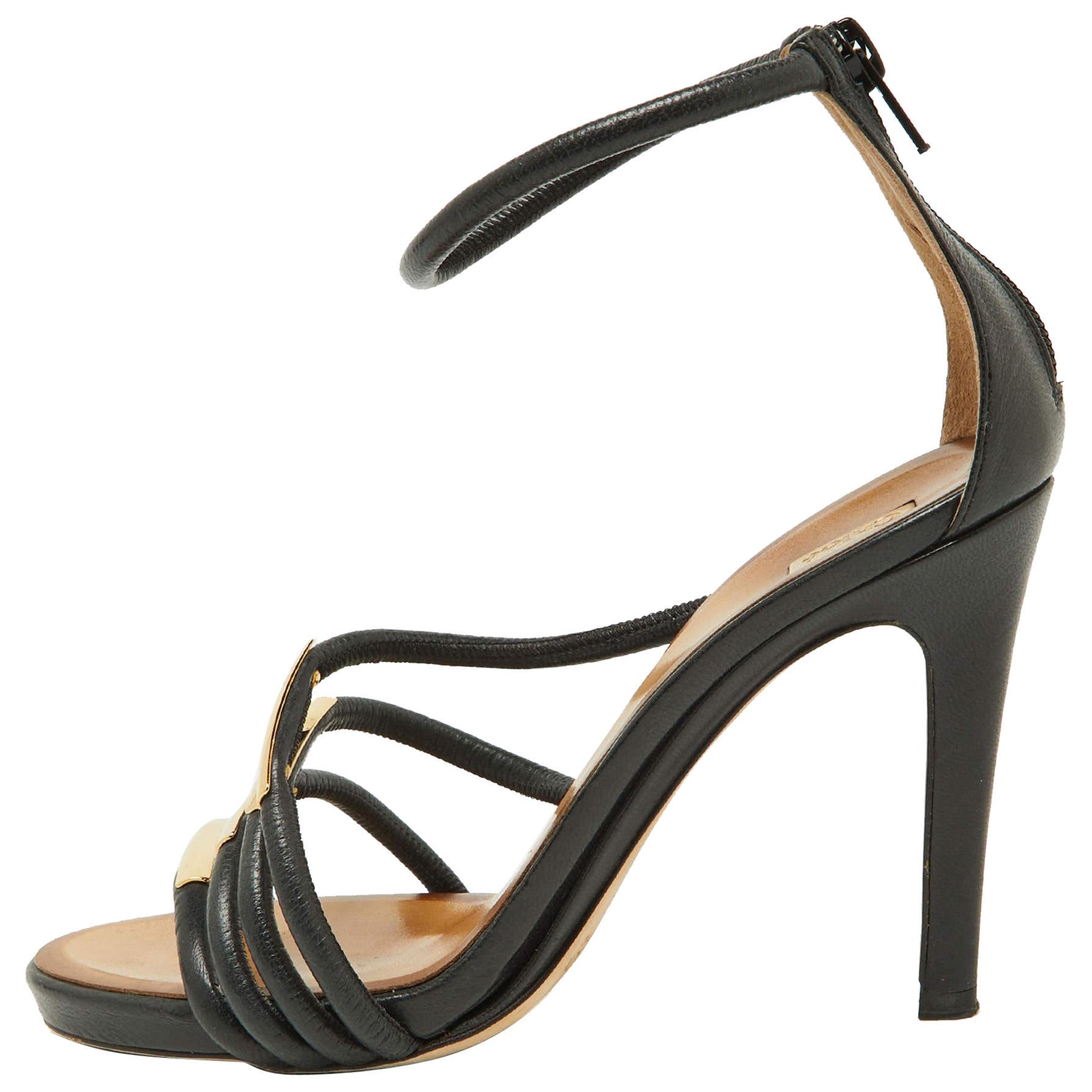 Chloe Black Leather Strappy Ankle Strap Sandals Size 38 For Sale