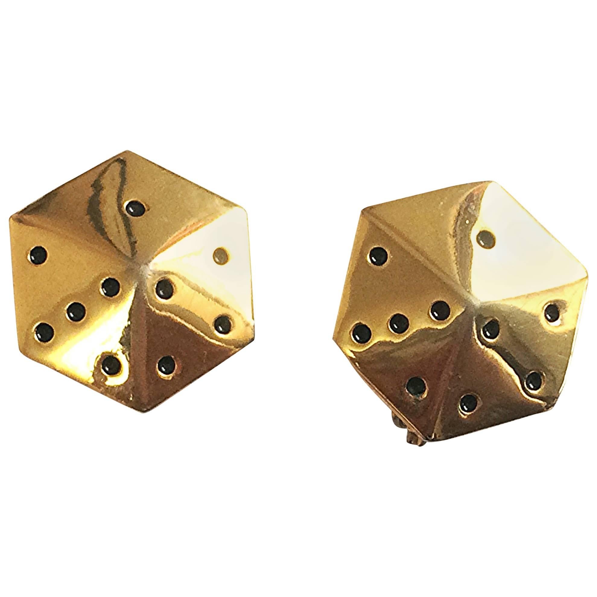 Vintage ESCADA golden dice cube design earrings. Perfect vintage jewelry gift. For Sale