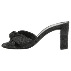 Saint Laurent Black Raffia Loulou Slide Sandals Size 36