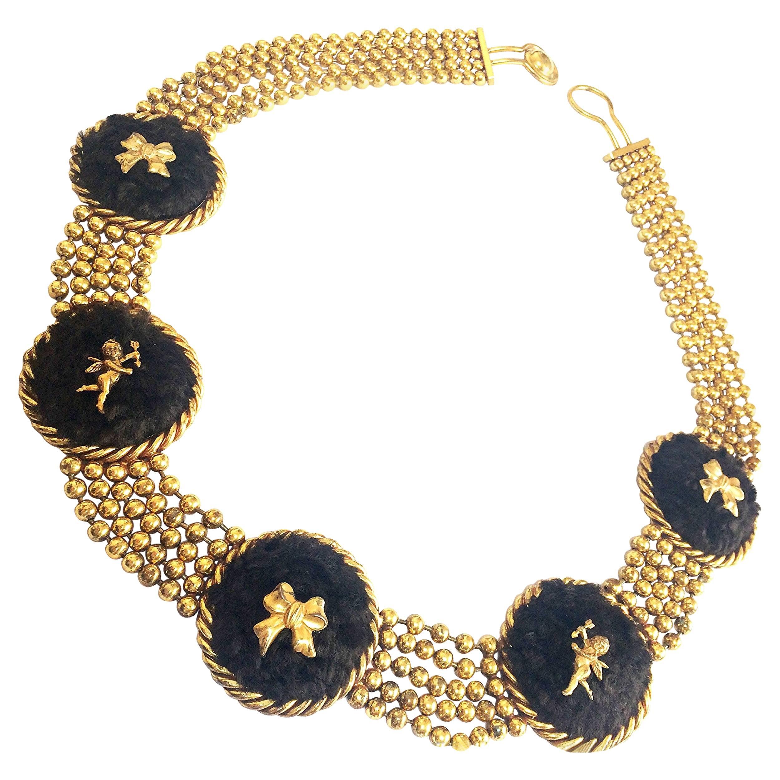 Vintage Karl Lagerfeld golden ball chain belt, necklace with extra large motifs.