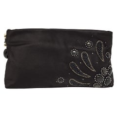 Bvlgari Black Satin Embellished Clutch