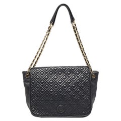 Tory Burch Black Quilted Leather Marion Flap Chain Shoulder Bag