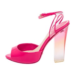 Dior Pink Patent Leather and PVC Clear Block Heels Ankle-Strap Sandals Size 35