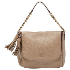 CH Carolina Herrera Beige Leather Tassel Hobo
