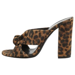 Saint Laurent Brown Leopard Print Suede Loulou Slide Sandals Size 36