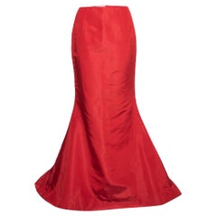 Oscar de la Renta Red Silk Faille Maxi Skirt M