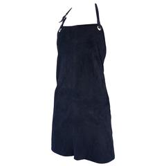 Helmut Lang Early 1990s Rare Black Leather Suede Apron Halter Dress Vintage 90s 2