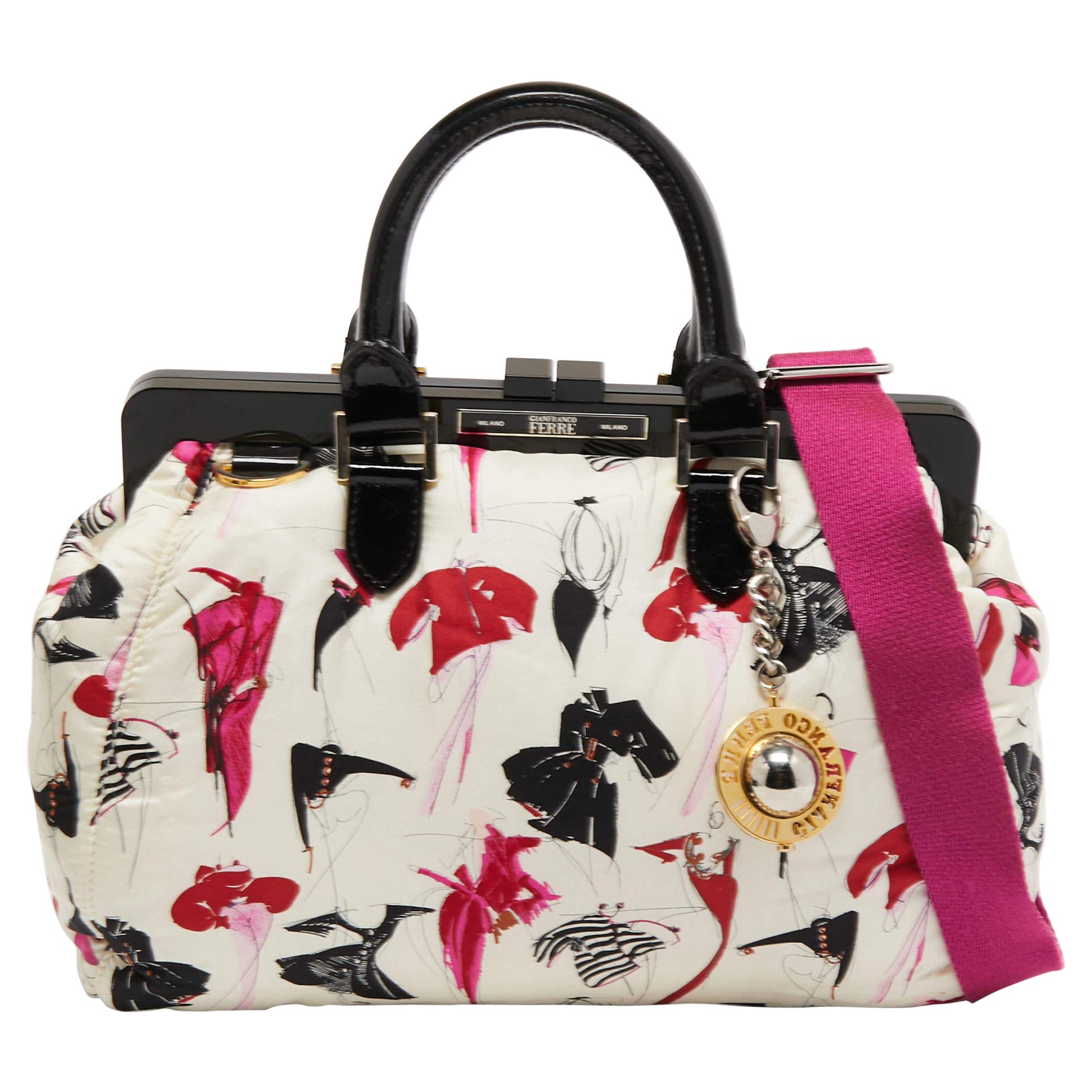 Gianfranco Ferre Multicolor Nylon and Patent Leather Frame Satchel For Sale